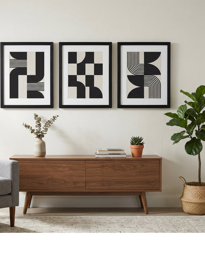 Modm Abstract Geometric Framed Wall Art Set of 3 40 x 50 cm Black - Lifestyle view