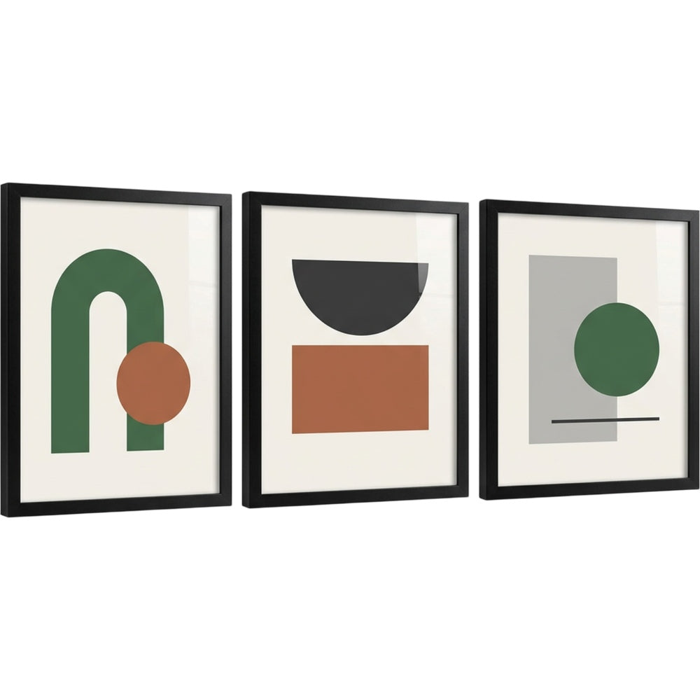 Modm Abstract Geometric Framed Wall Art Set of 3 40 x 50 cm Black - Product view